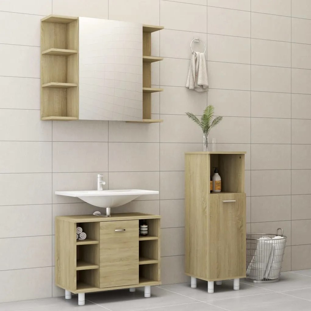 vidaXL 3 pcs conj. móveis casa de banho contrapl. cor carvalho sonoma