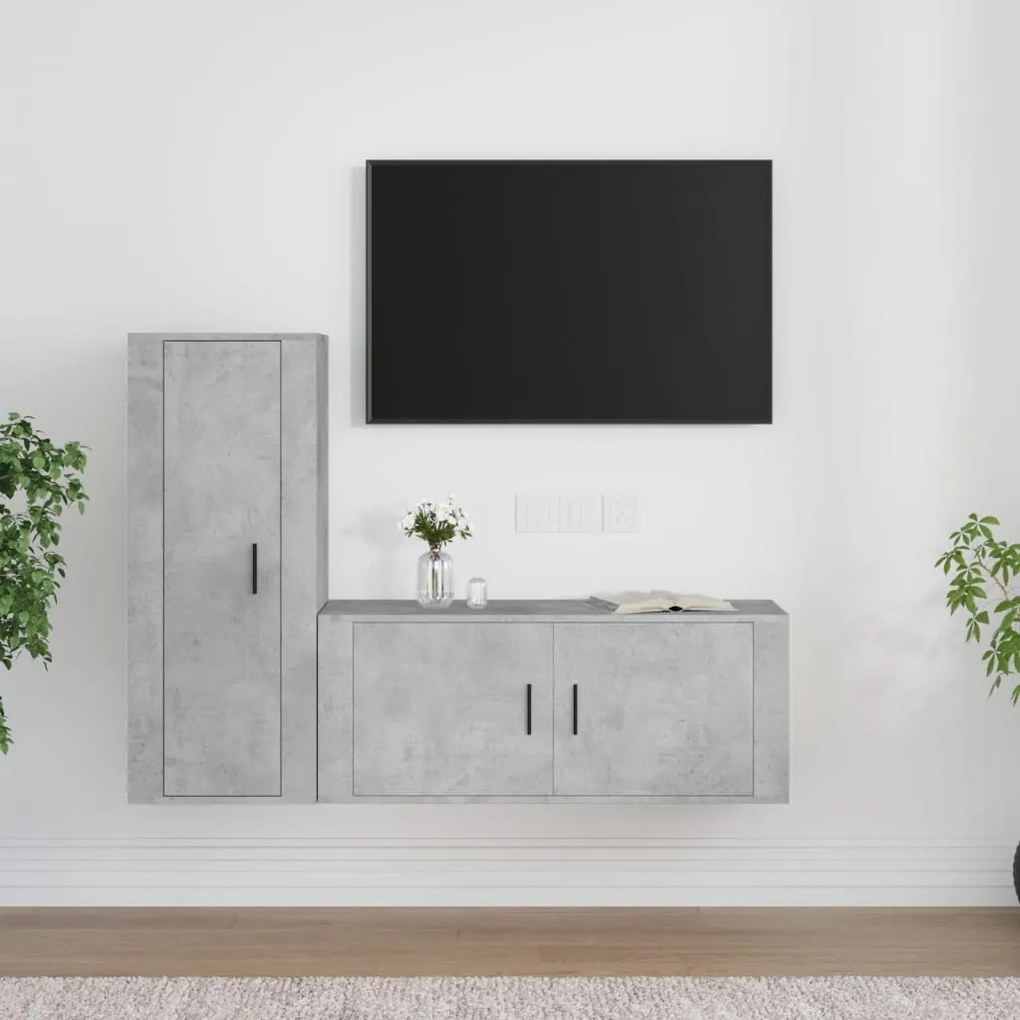 vidaXL 2 pcs conjunto móveis de TV derivados de madeira cinza cimento
