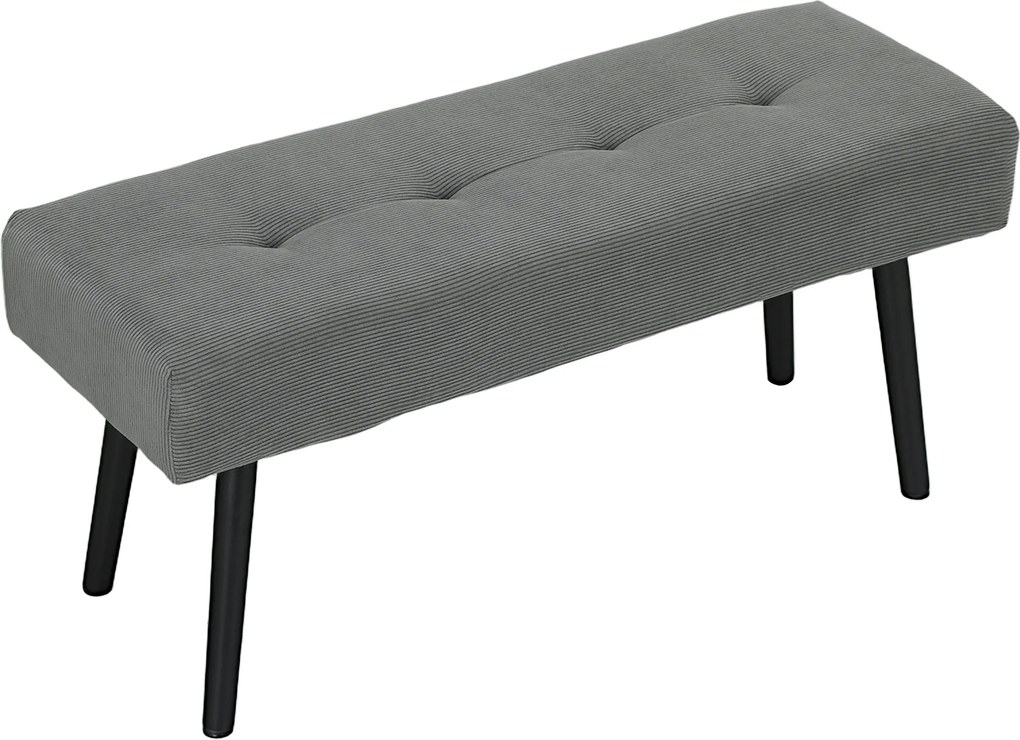 Banco para colocar ao pé da cama, estofado em veludo canelado e com pés em aço preto, capacidade de carga de 220 kg, 100 x 36 x 45 cm, cinzento