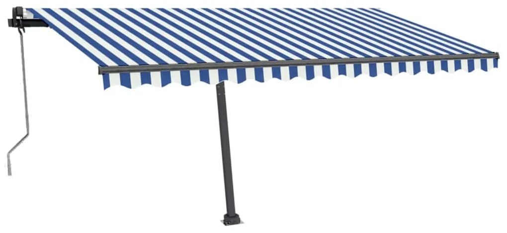Toldo automático LED e sensor de vento 400x350 cm azul e branco