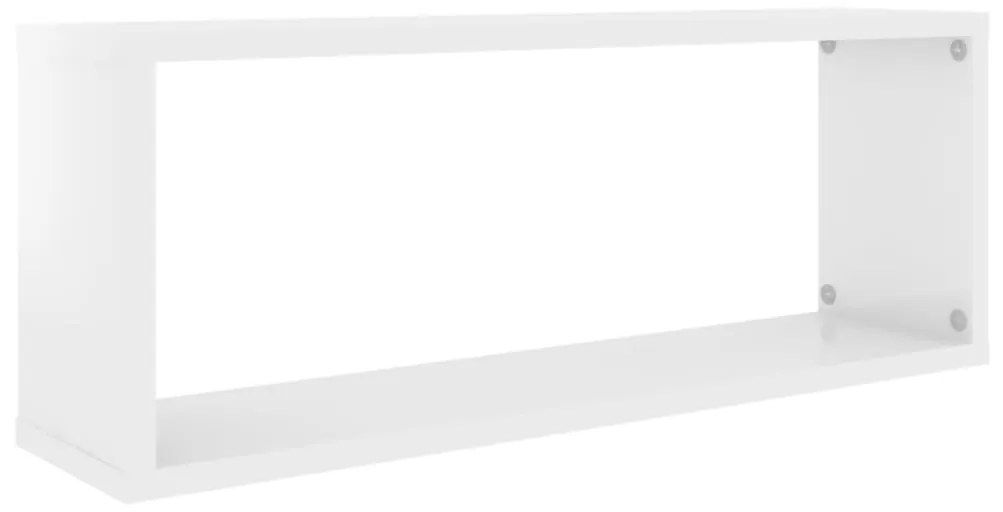 Prateleiras parede cúbicas 2 pcs deriv. madeira branco brilh.