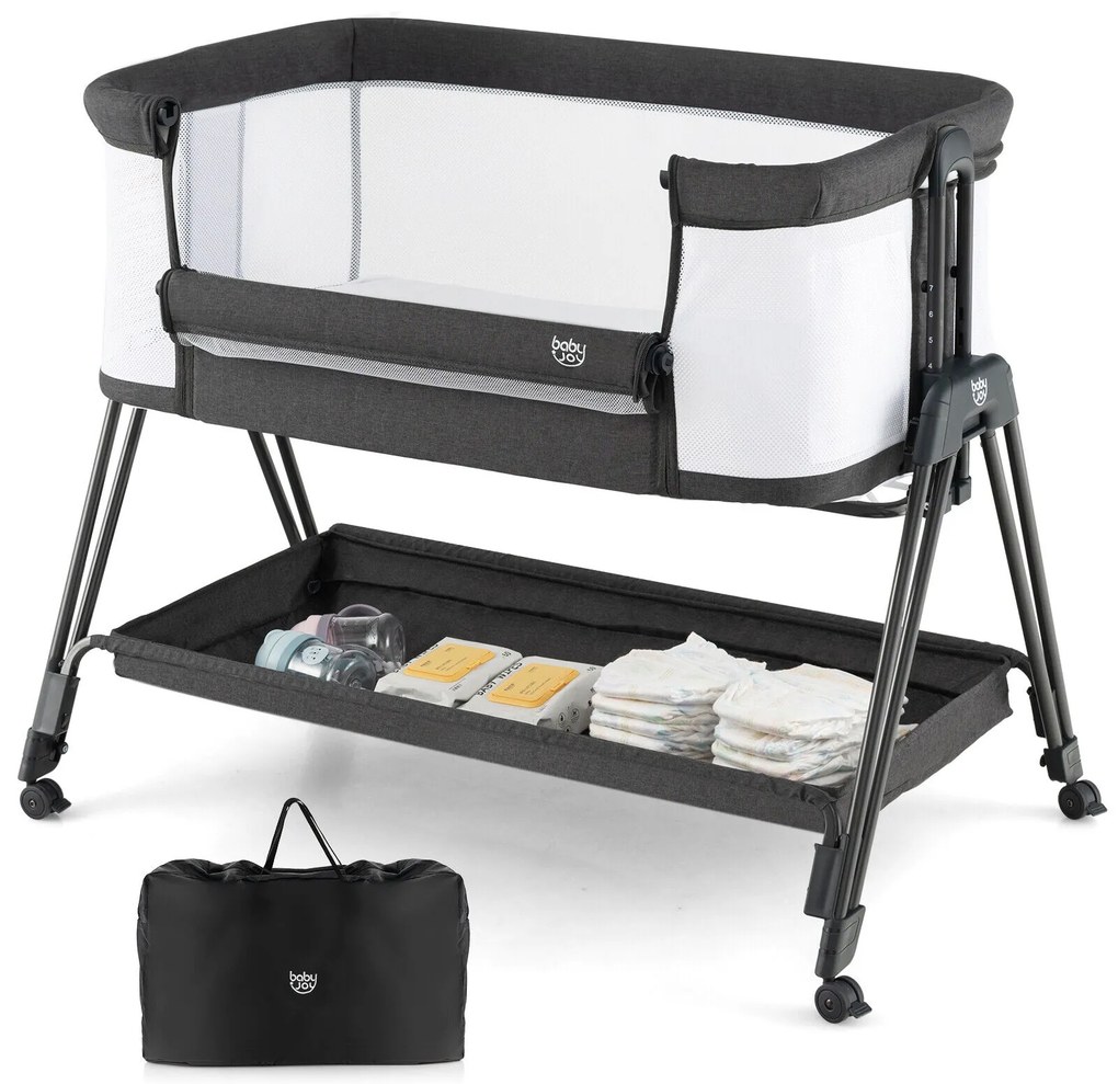 Cama de cabeceira portátil para bebê com 7 alturas ajustáveis ​​- Cinza