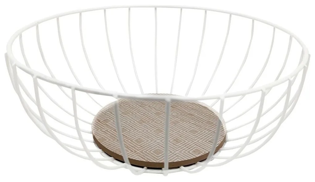 Fruteira Versa Branco Metal Madeira MDF (28 x 11 x 28 cm)
