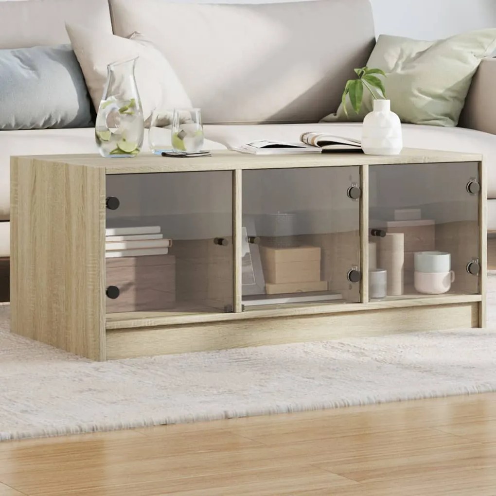 vidaXL Mesa de centro c/ portas de vidro 102x50x42 cm carvalho sonoma