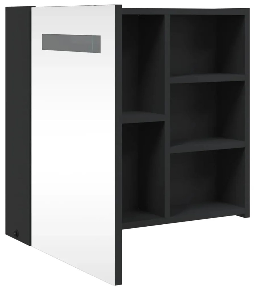 Armário espelhado p/ casa de banho c/ LEDs 60x13x52 cm preto