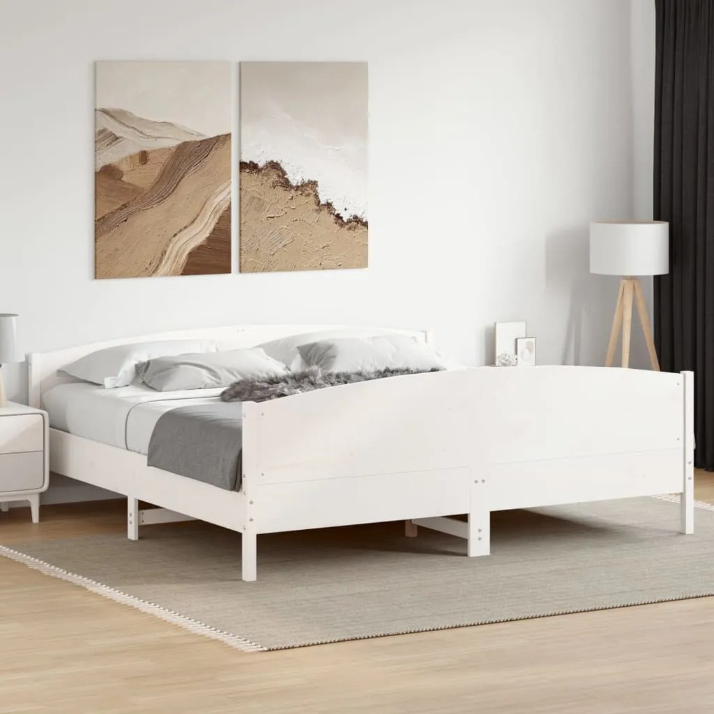 Cama sem colchão 200x200 cm madeira de pinho maciça branco
