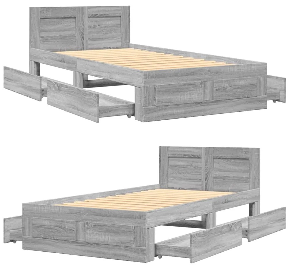 Estrutura de cama c/ cabeceira derivados madeira cinza sonoma