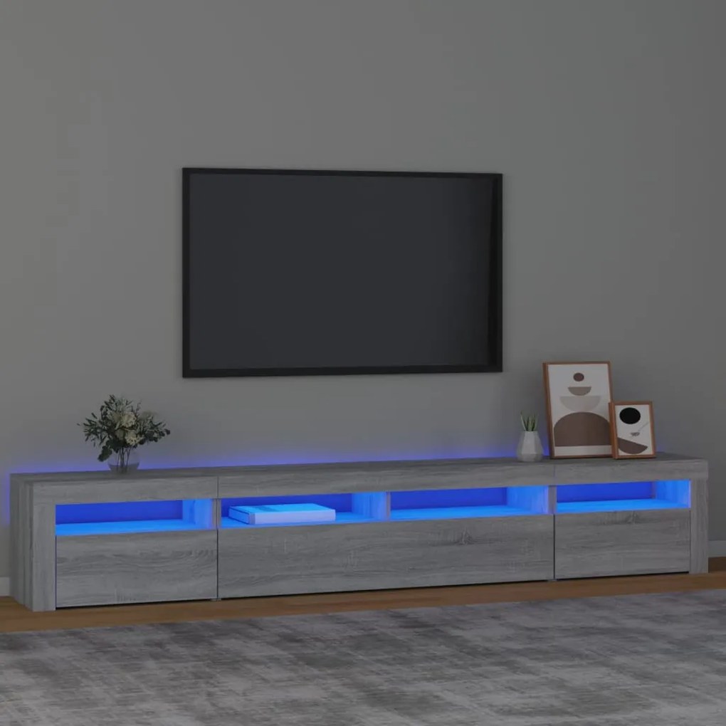 Móvel de TV com luzes LED 240x35x40 cm sonoma cinza