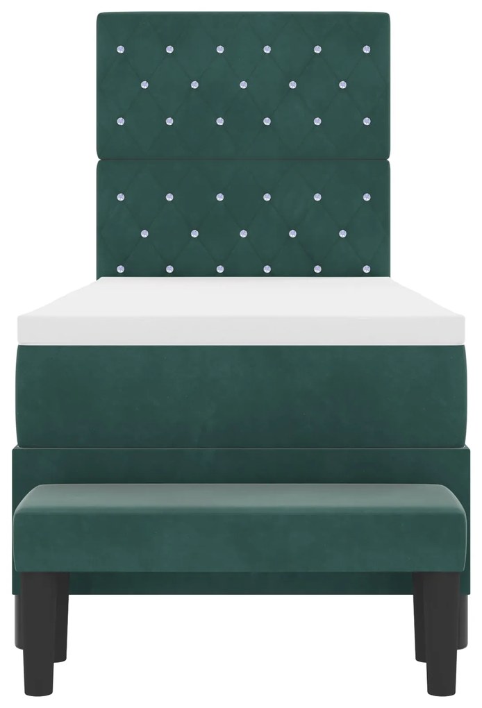 Cama Box Spring com Colchão & Banco Verde Escuro 80x200 cm Veludo