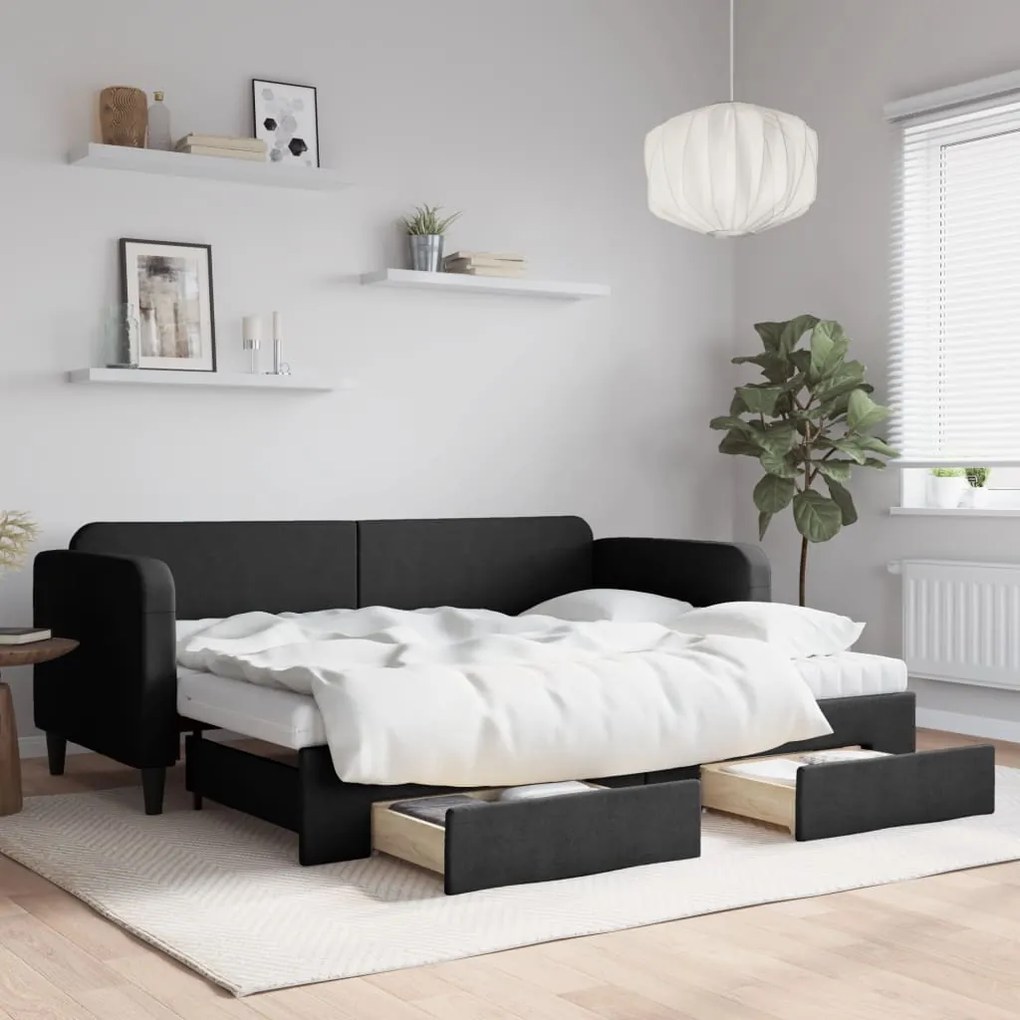 vidaXL Sofá-cama com gavetão e gavetas 80x200 cm tecido preto