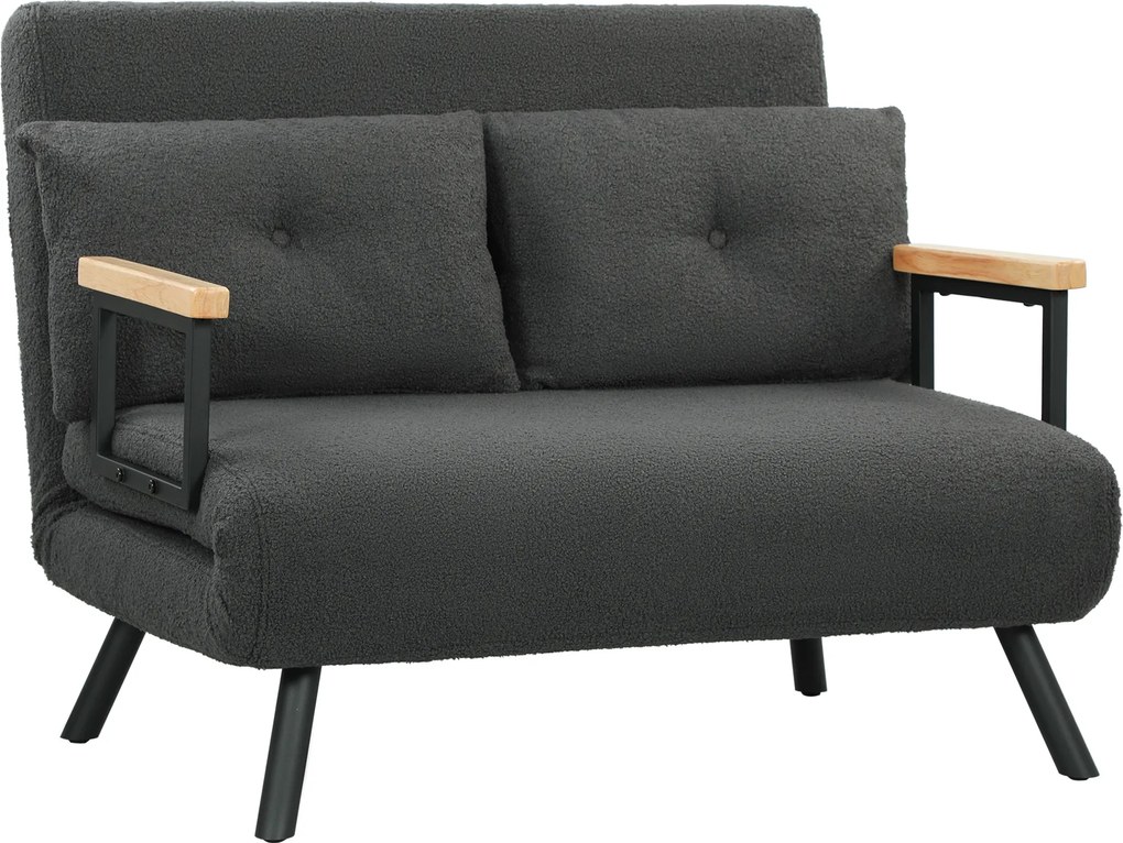 Sofá Cama Sofá Convertível em Cama de 2 Lugares Dobrável com Encosto Ajustável em 5 Níveis e 2 Almofadas 102x73x81 cm Cinza