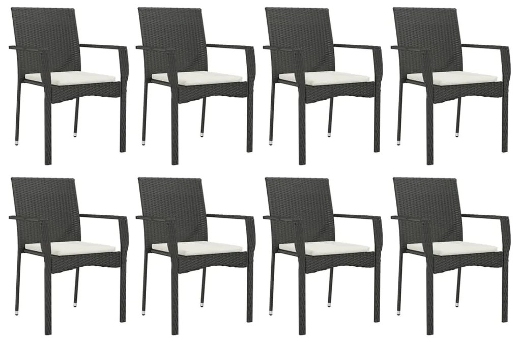 9 pcs conjunto de jantar p/ jardim c/ almofadões vime PE preto