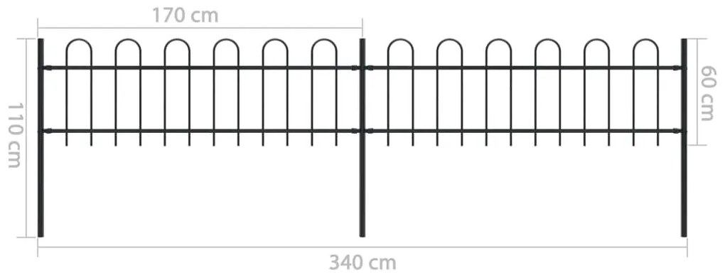 Cerca de jardim com topo em aros 3,4x0,6 m preto