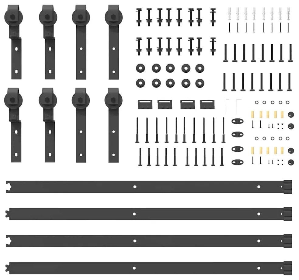 Kit de ferragens para porta deslizante 183 cm aço preto