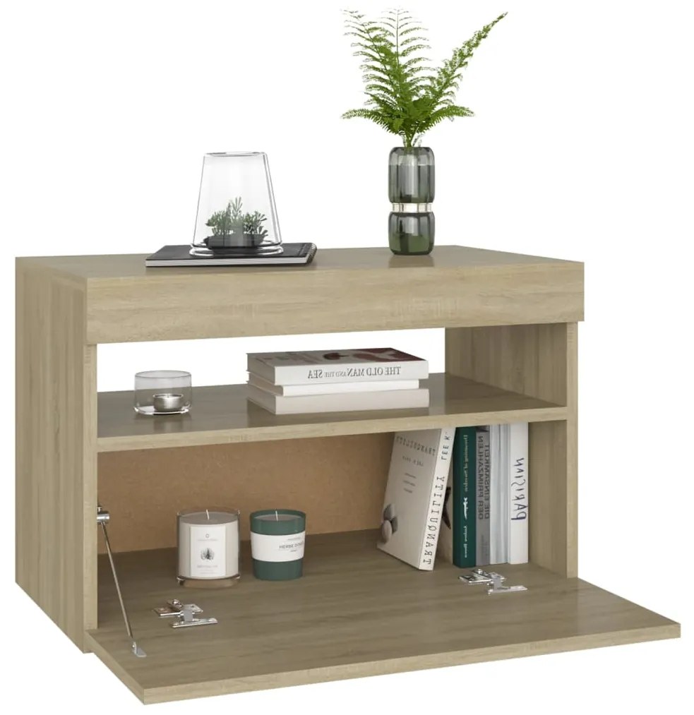 Mesa de cabeceira & LED 60x35x40 deriv. madeira carvalho sonoma