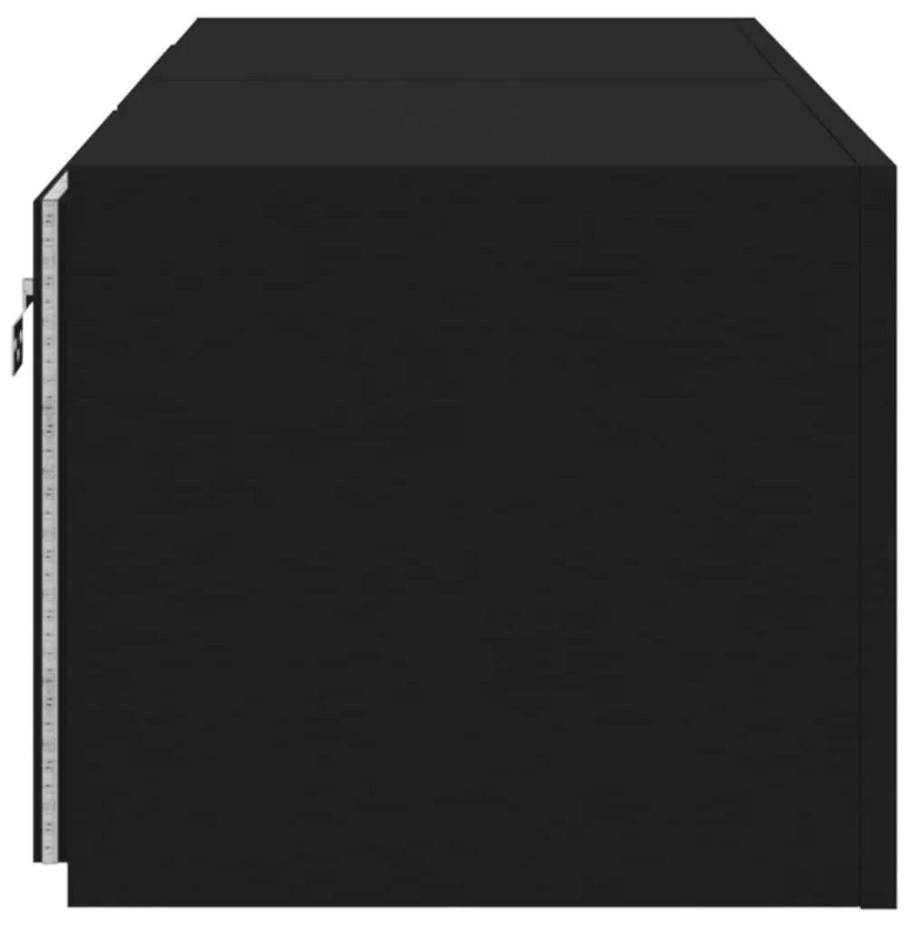 Móveis de parede p/ TV com luzes LED 2 pcs 60x35x31 cm preto