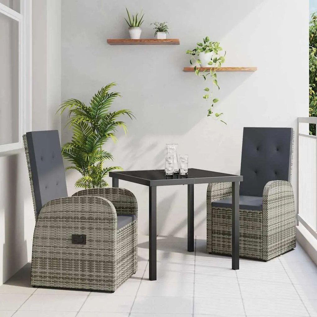 vidaXL Cadeiras de Jardim Reclináveis 3 pcs Cinzento 80 x 80 x 73 cm