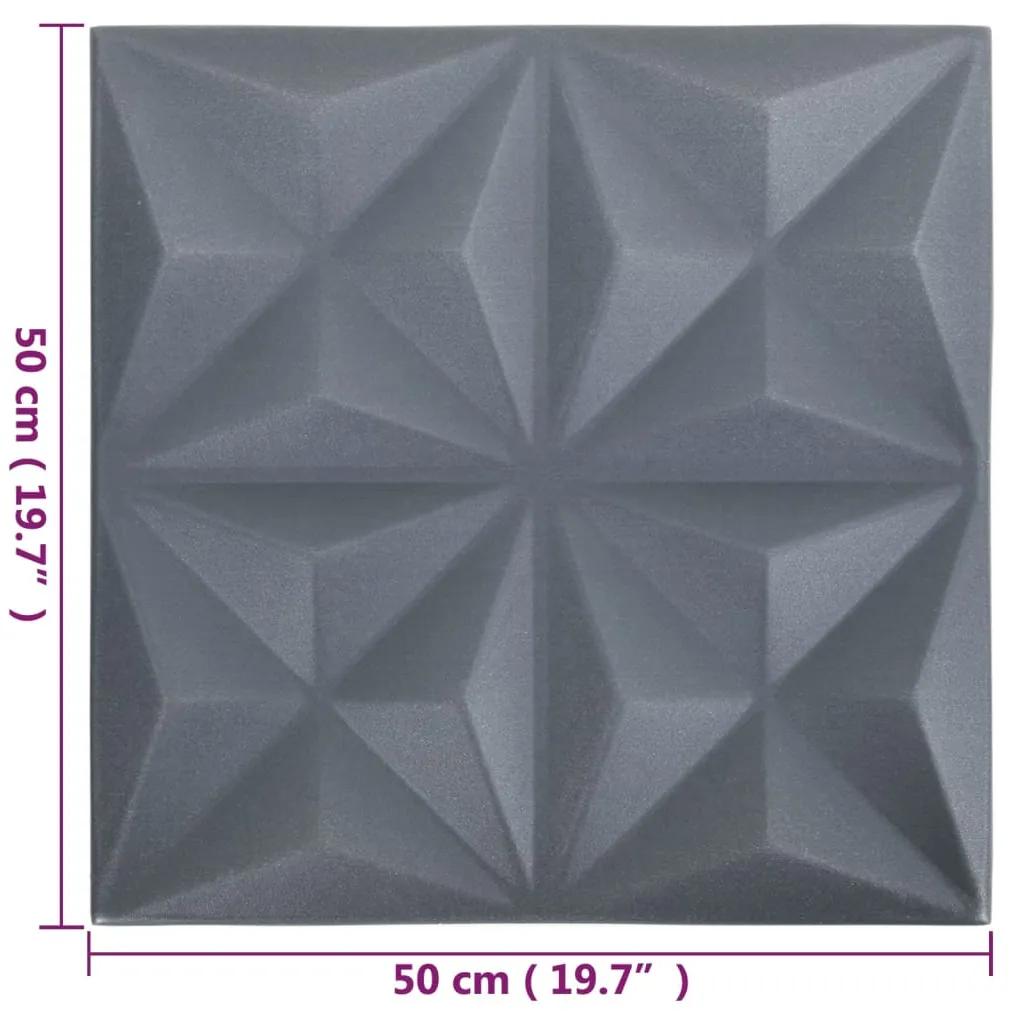 Painéis de parede 3D 24 pcs 50x50 cm 6 m² origami cinzento