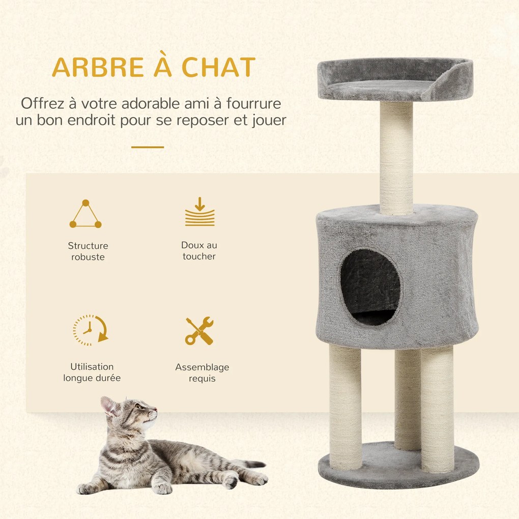 Arranhadores para gatos com arranhadores, árvore para trepar, casinha e plataforma de pelúcia, altura 103 cm, cinzenta