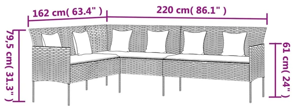 6 pcs conjunto de jantar p/ jardim c/ almofadões vime PE cinza