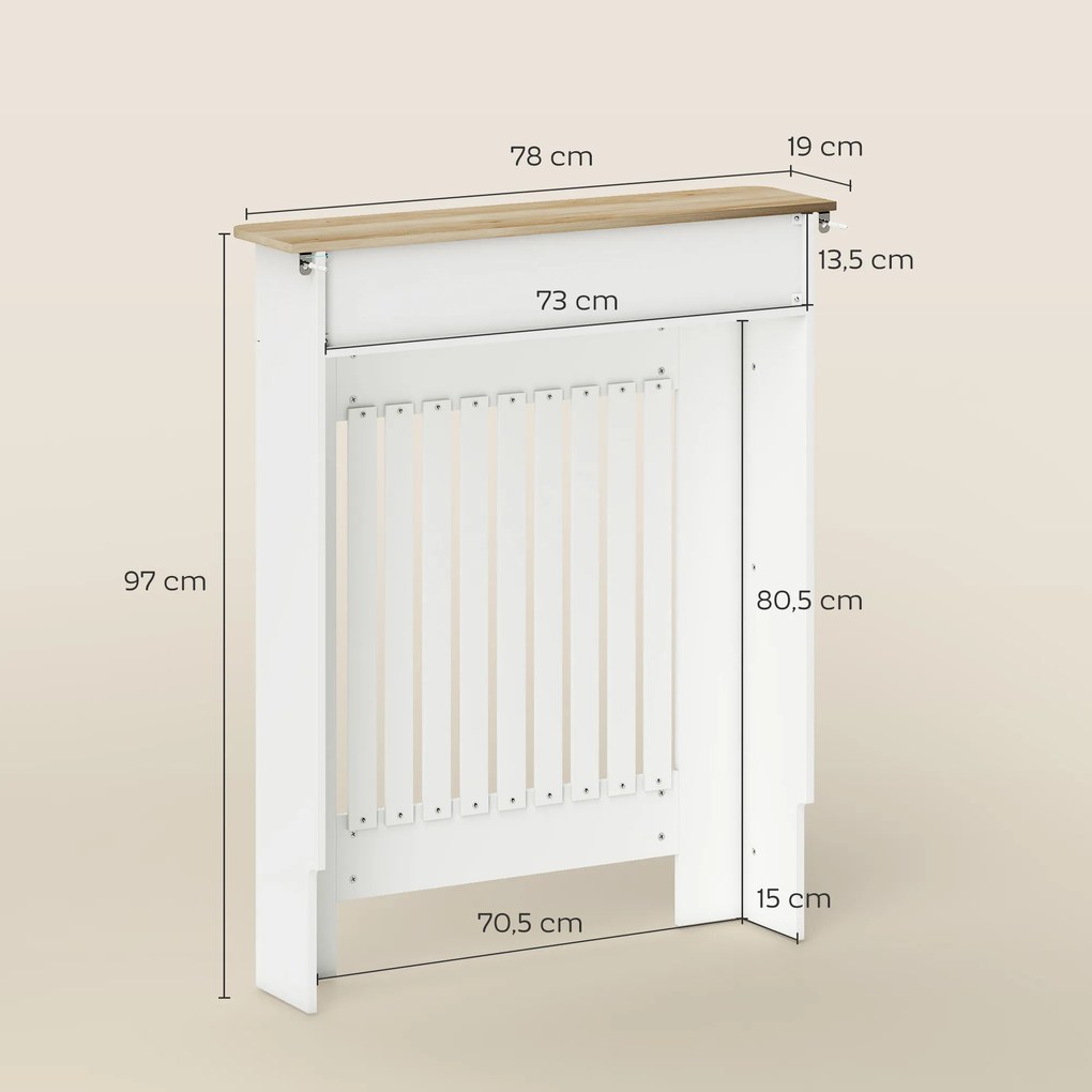 Cobertura para Radiador com Gaveta, 78 x 19 x 97 cm, Design Anti-Tombamento, Branco