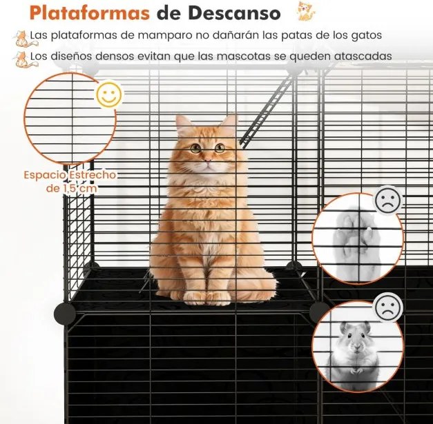 Gaiola grande para gatos 74 x 47 x 110 cm (ACESSORIOS NÃO INCLUIDOS) de 3 níveis de arame metálico para interiores Parque desmontável com 2 rampas Pre