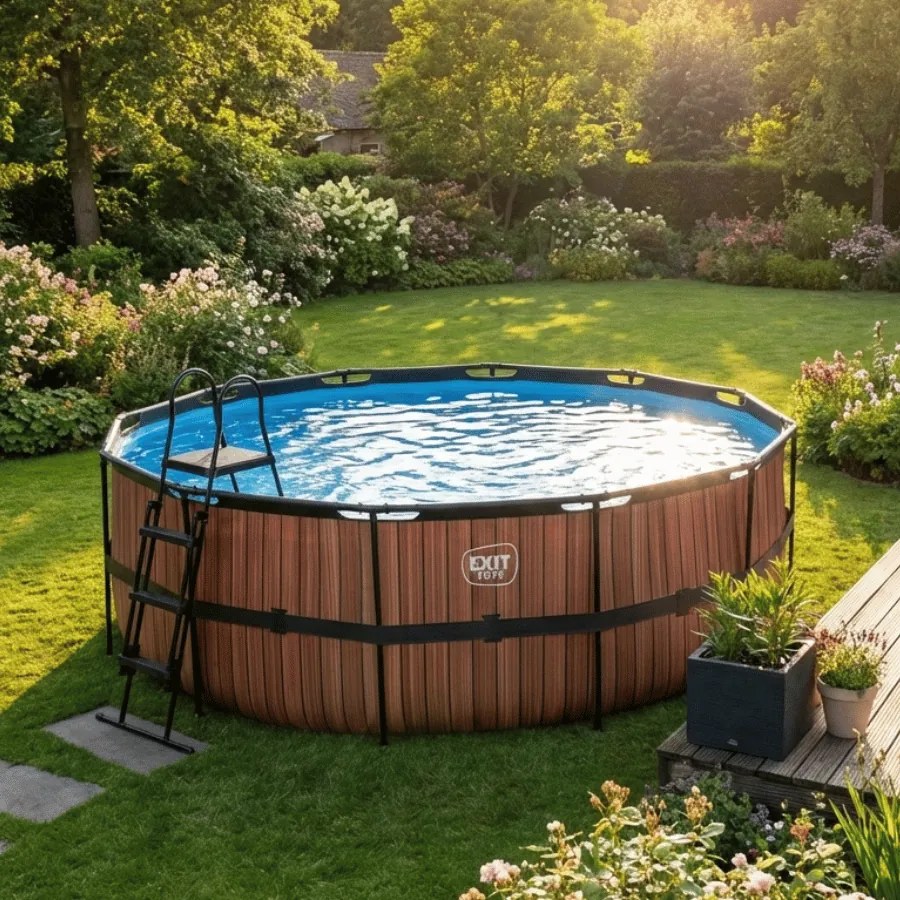 Piscina redonda Wood ø427x122cm com bomba de filtragem -Castanha