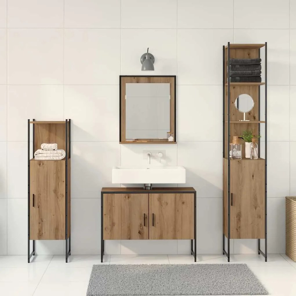 Conjunto de Móveis de Casa de Banho de 4 Peças Carvalho Artesanal Made