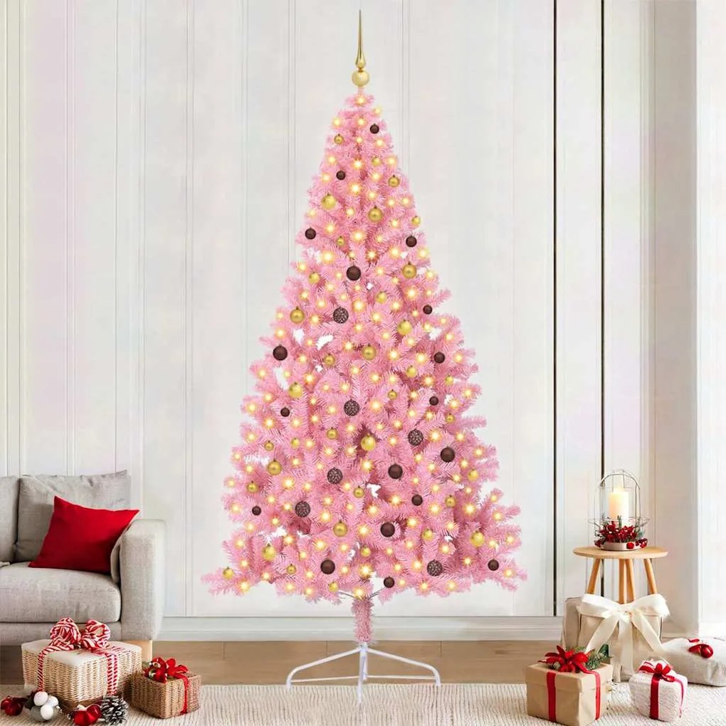 vidaXL Árvore de Natal Artificial Pré-iluminada Rosa 240 cm PVC