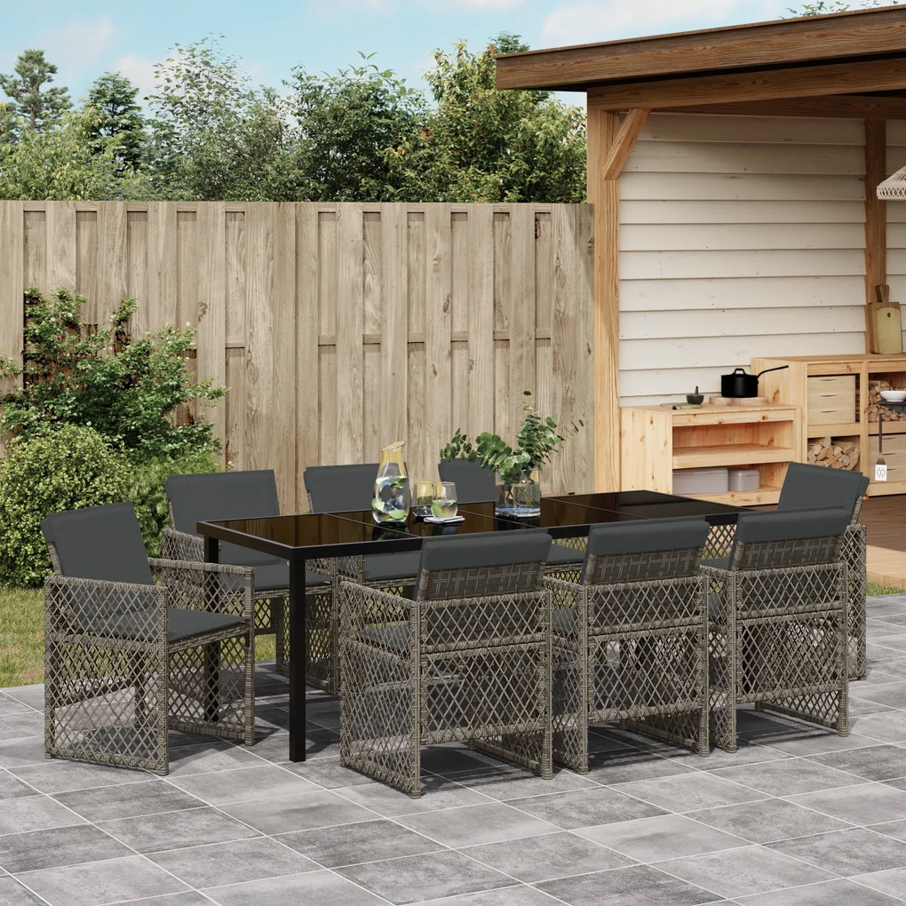 Conjunto de Jantar de Jardim vidaXL de 9 Peças com Almofadas Cinza em