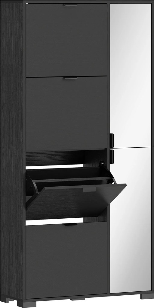 HOMCOM Sapateira com Espelho, 4 Gavetas Basculantes, Sapateira de Entrada, Preto | Aosom Portugal