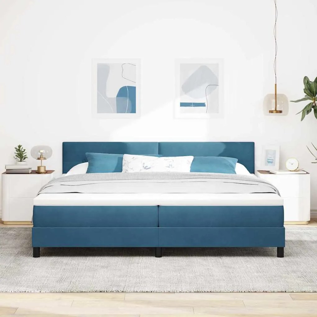 Cama Box Spring vidaXL com Colchão Azul Escuro 200x200 cm Veludo