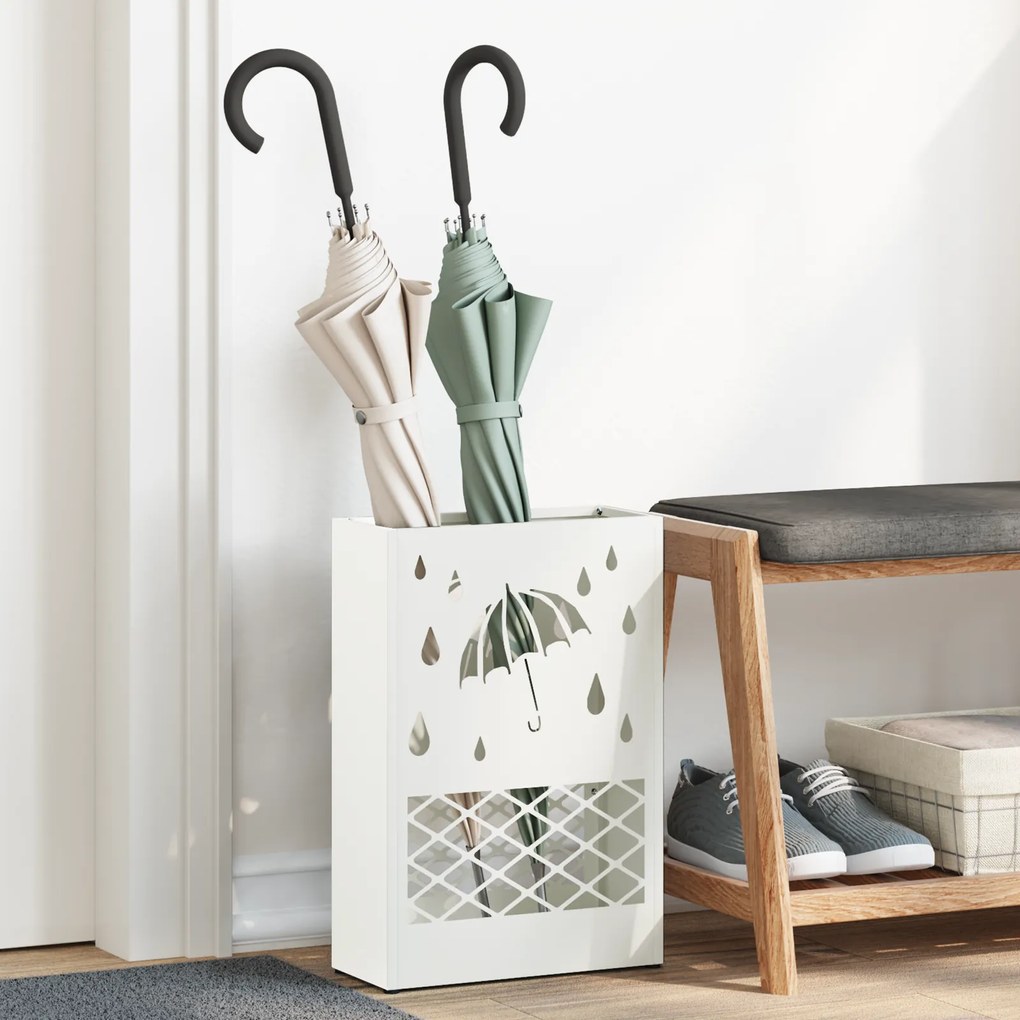 vidaXL Suporte de Guarda-Chuva Branco - 28x12x41 cm, Aço