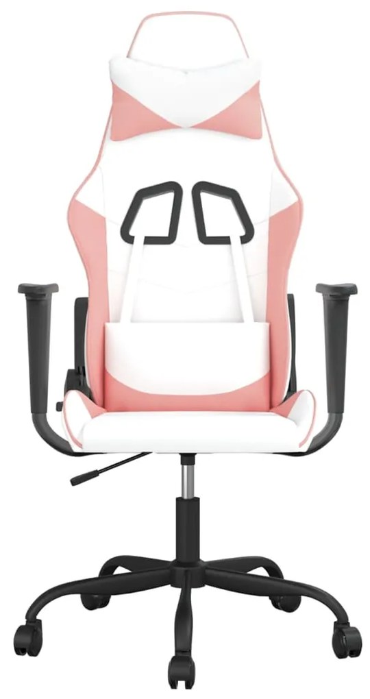 Cadeira gaming couro artificial branco e rosa