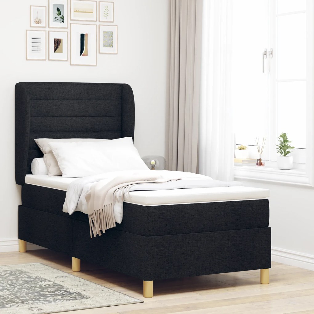 Cama Box Spring vidaXL com Colchão Preto 90x190 cm em Tecido