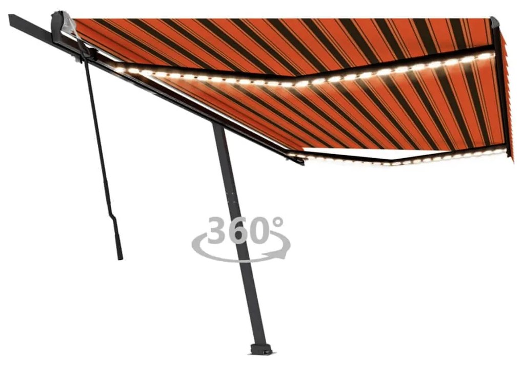 vidaXL Toldo retrátil manual c/ luzes LED 500x300cm laranja e castanho