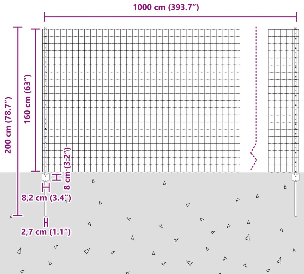Cerca Euro com 5 Postes U Verde 1,6x10 m Aço