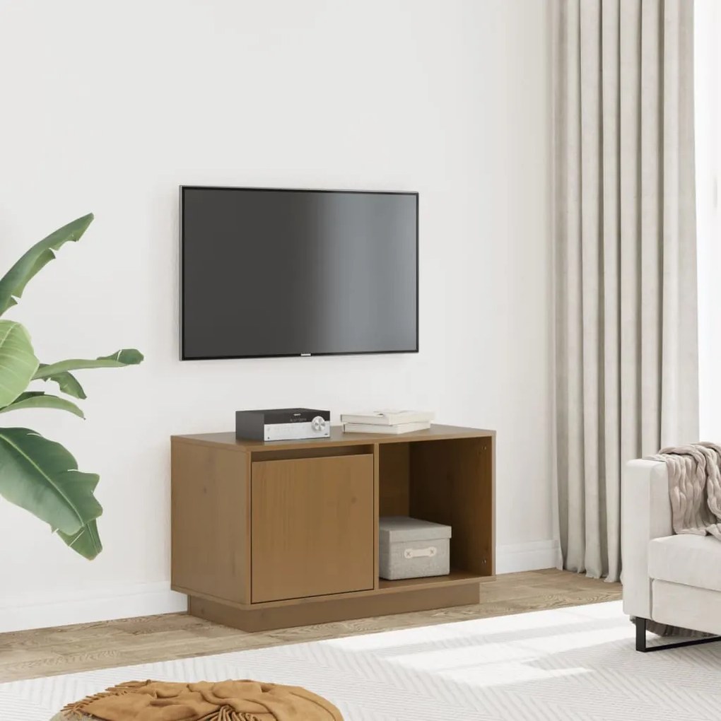Móvel de TV 74x35x44 cm madeira de pinho maciça castanho mel