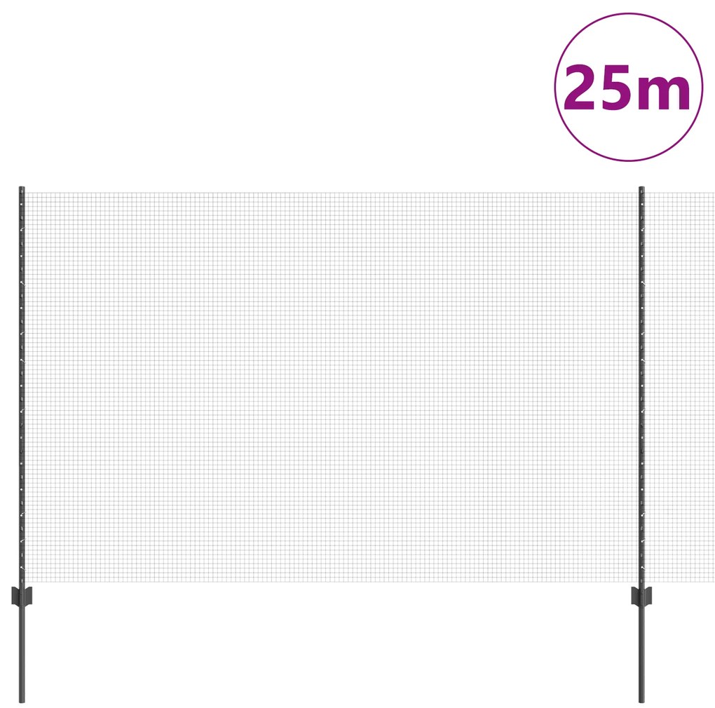 Cerca de Arame Soldado com 22 Postes em U Cinza 1.5x25 m Aço