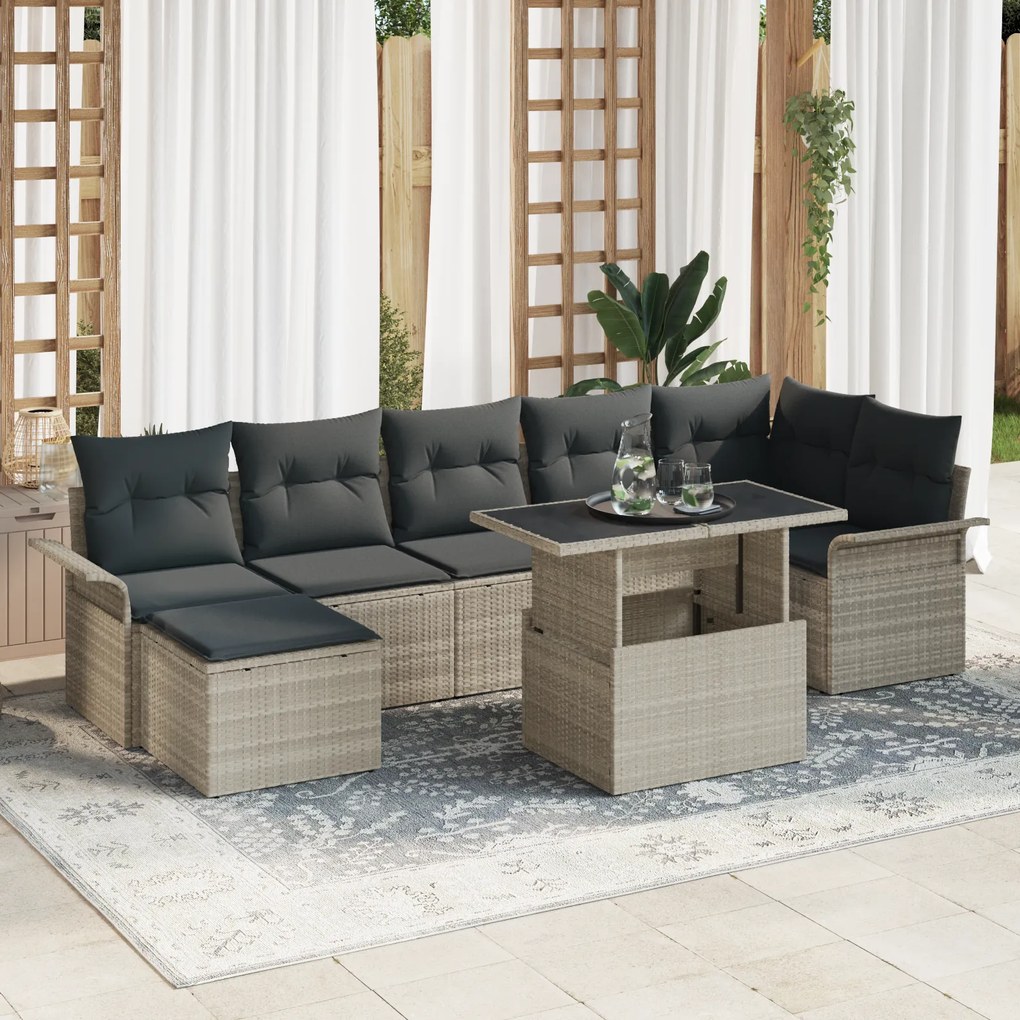 vidaXL Conjunto de Sofá de Jardim de 8 Peças com Almofadas Cinza Claro Rattan Poliéster