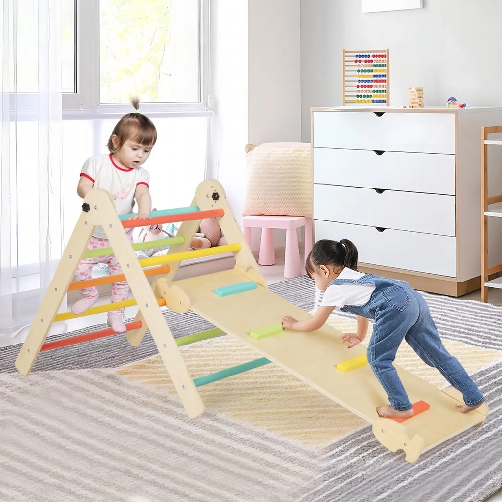 Conjunto de 3 em 1 Escalada para Bebés dobrável e ajustável em altura para parque infantil com rampa de escalada deslizante triangular Multicolor