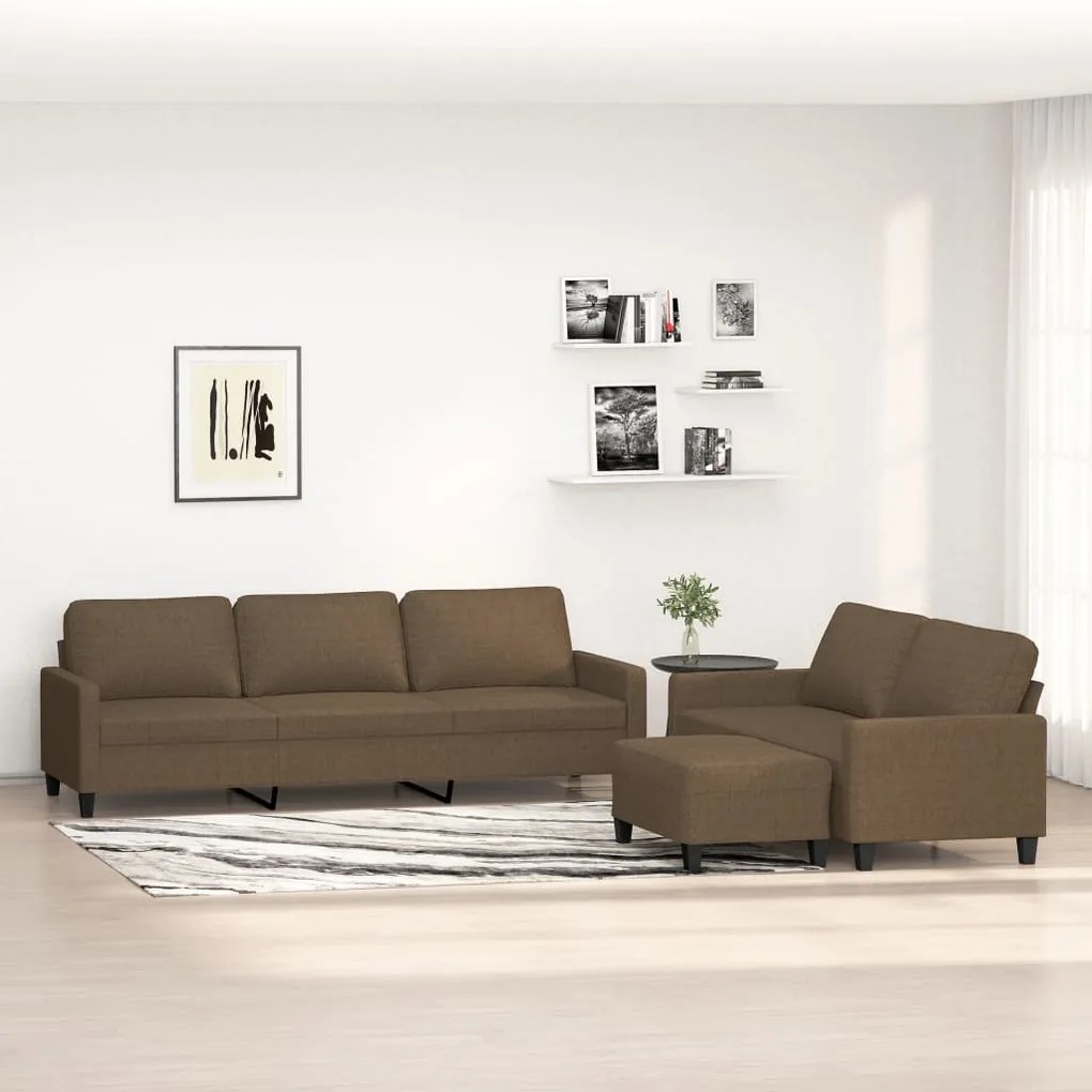 vidaXL 3 pcs conjunto de sofás com almofadões tecido castanho