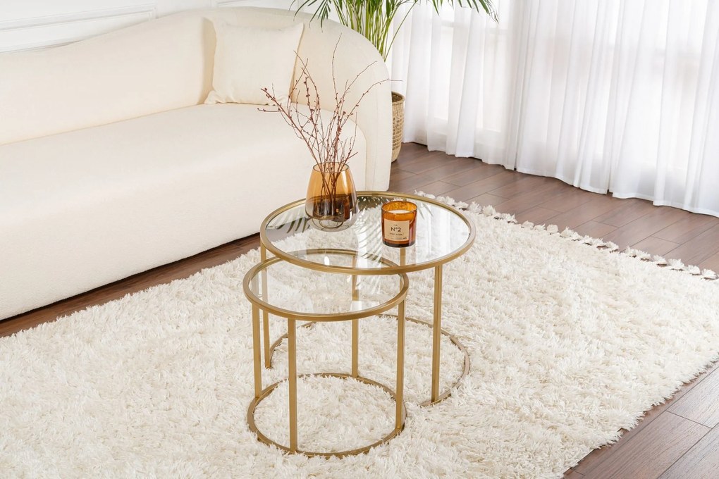 Conjunto de Mesa de Centro "Tavolino Vetro Nero" - Dourado - Design Mo