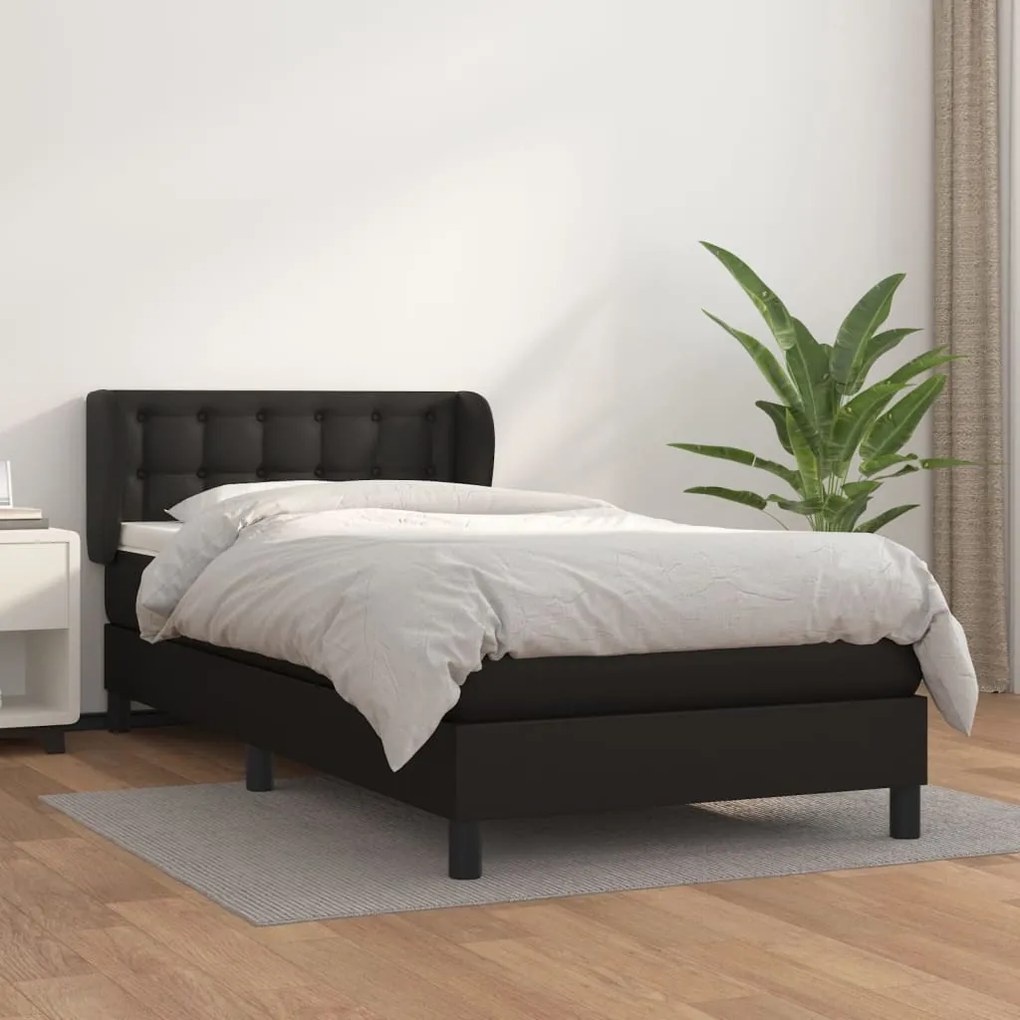 Cama com molas/colchão 90x200 cm couro artificial preto