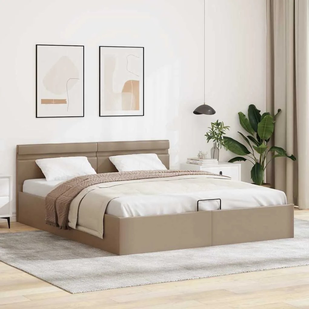 Cama hidrául. arrumação e LED 180x200cm couro artif. cappuccino