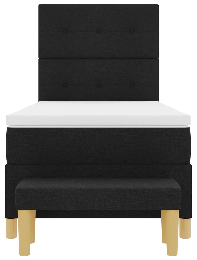 Cama Box Spring com Colchão e Banco Preto 90x190 cm Tecido