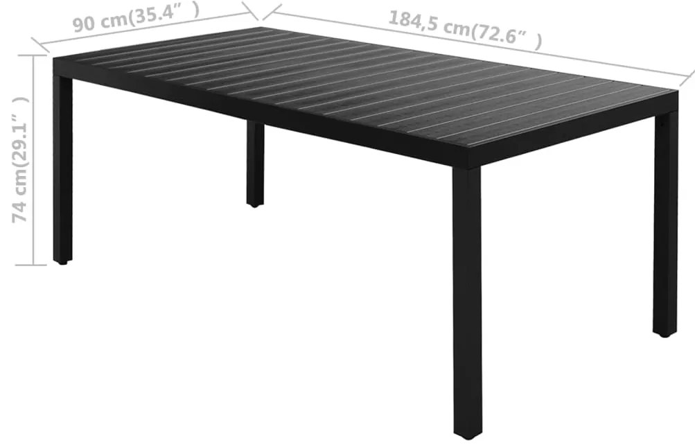 7 pcs conjunto de jantar para jardim vime de PVC preto