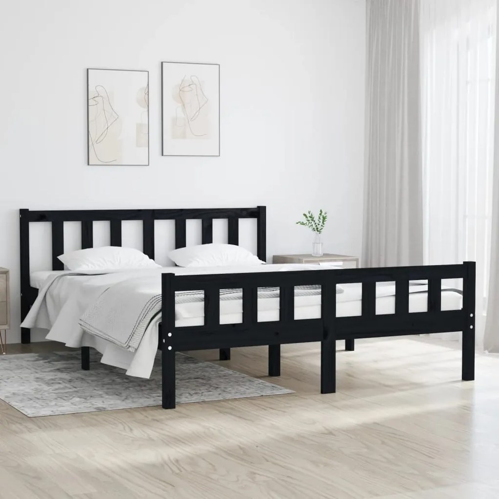 vidaXL Estrutura cama pequena casal 120x190 cm pinho maciço preto