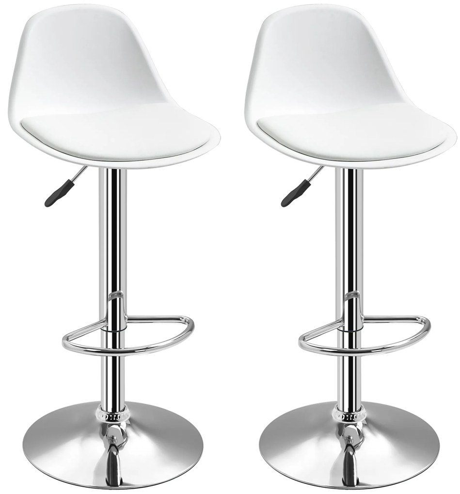 HOMCOM Lote de 2 Bancos de Bar BancoAlta Cozinha com Encosto e Apoio para Os Pés Altura Ajustável 38x42x82-104 cm Branco | Aosom Portugal
