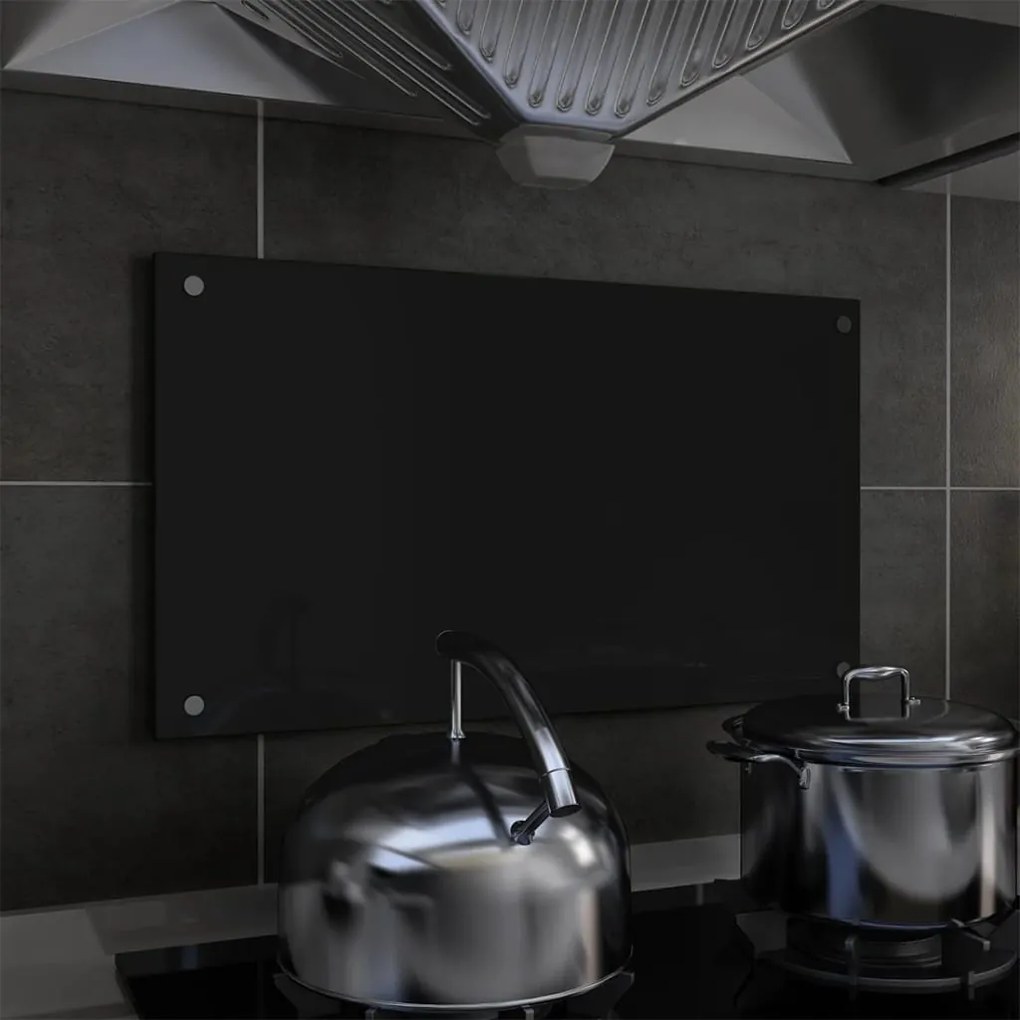 249481 vidaXL Painel anti-salpicos de cozinha 70x40 cm vidro temperado preto